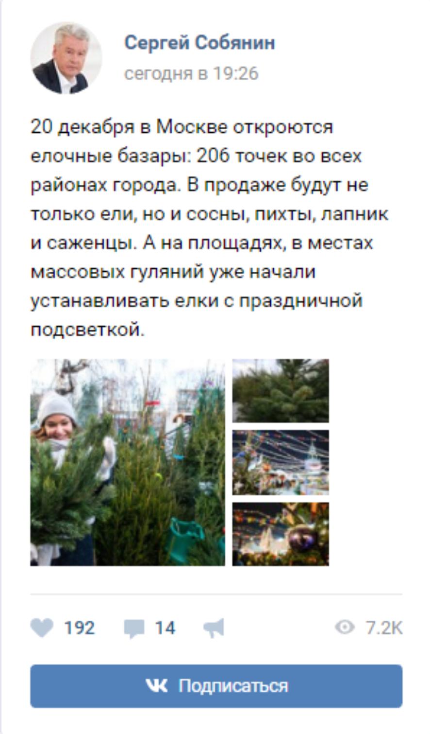 206 елочных базаров откроются в Москве 20 декабря