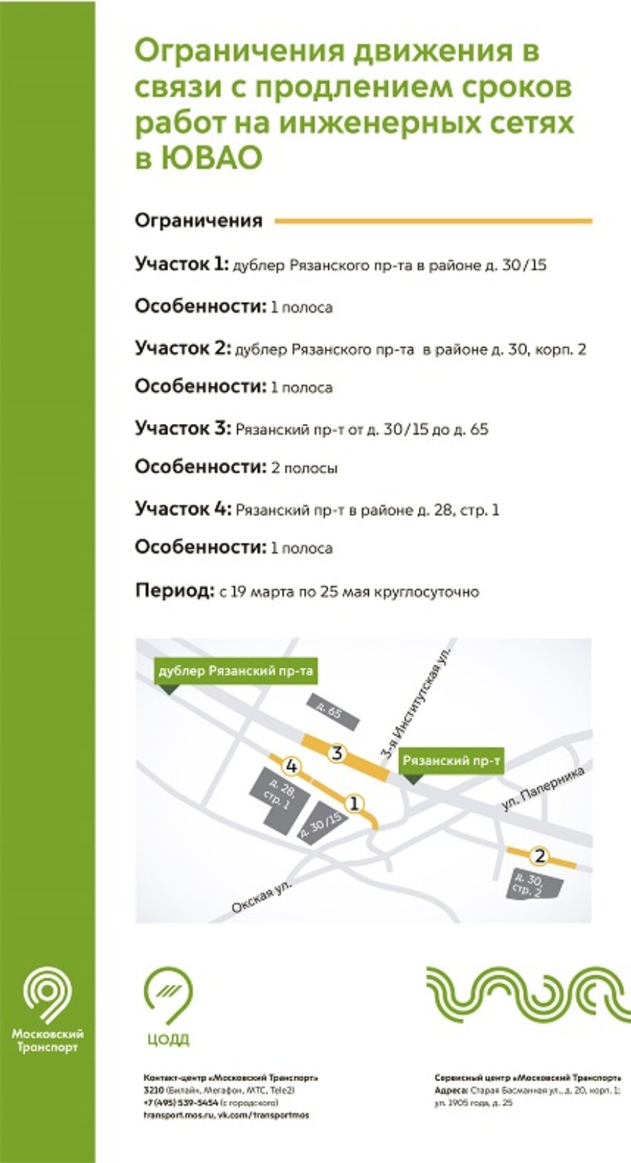 В Москве ограничат движение по Рязанскому проспекту с 19 марта по 25 мая
