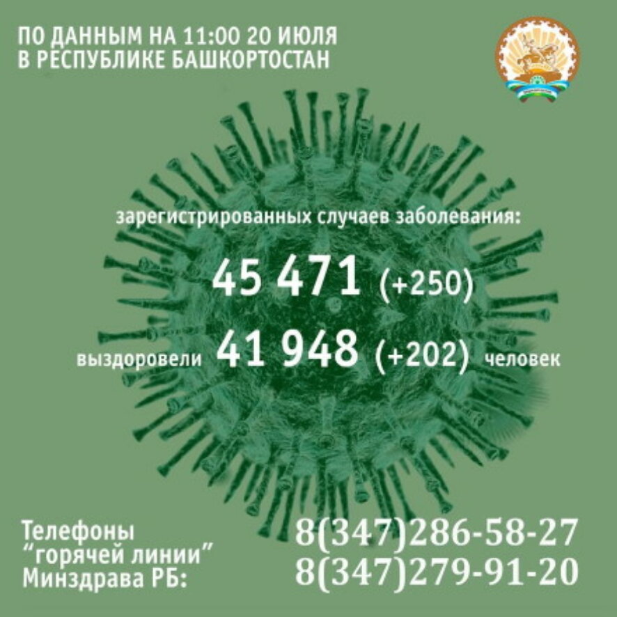 250 человек заболели коронавирусом в Башкортостане за минувшие сутки