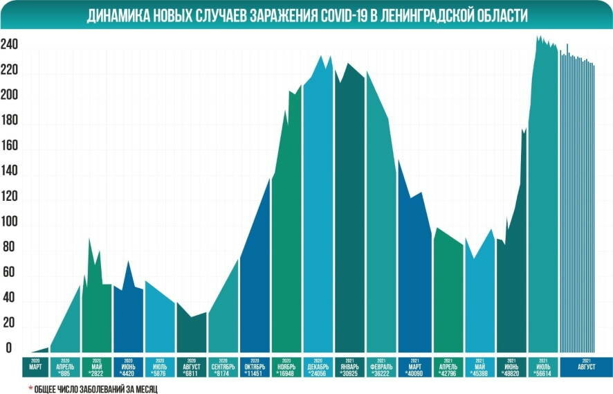 В Ленинградской области коронавирус за сутки диагностирован у 224 человек