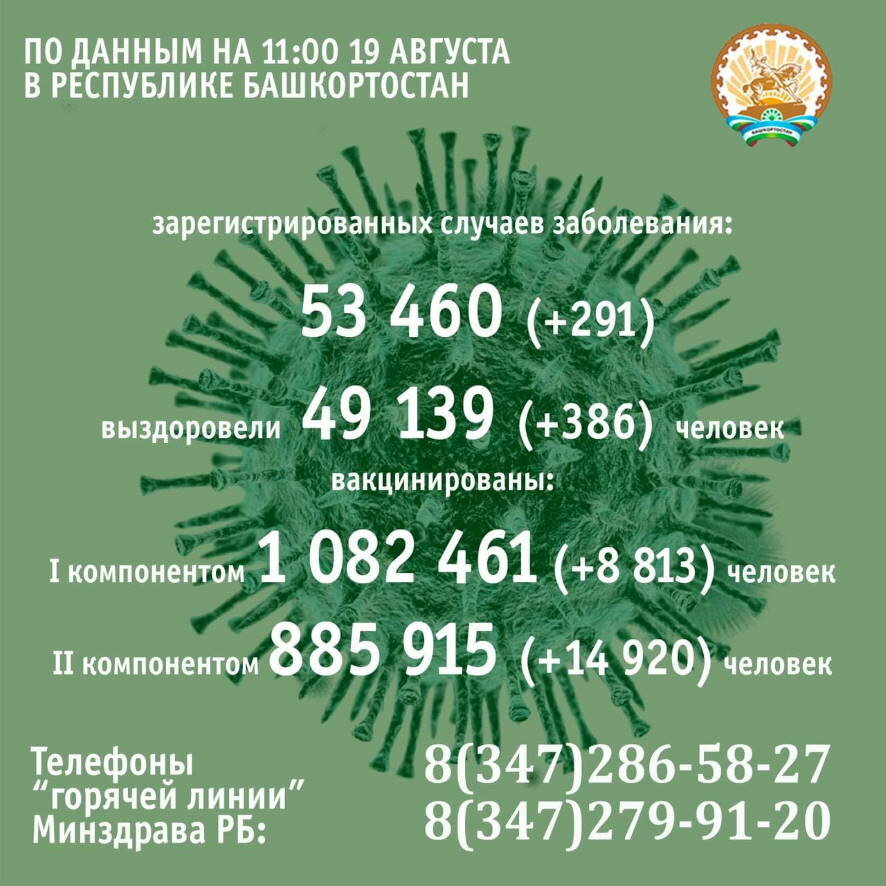 291 человек заболел коронавирусом в Башкортостане за минувшие сутки