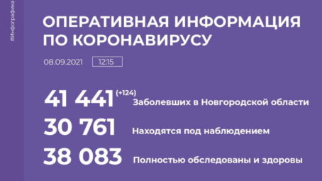 В Новгородской области ковид диагностирован еще у 124 человек