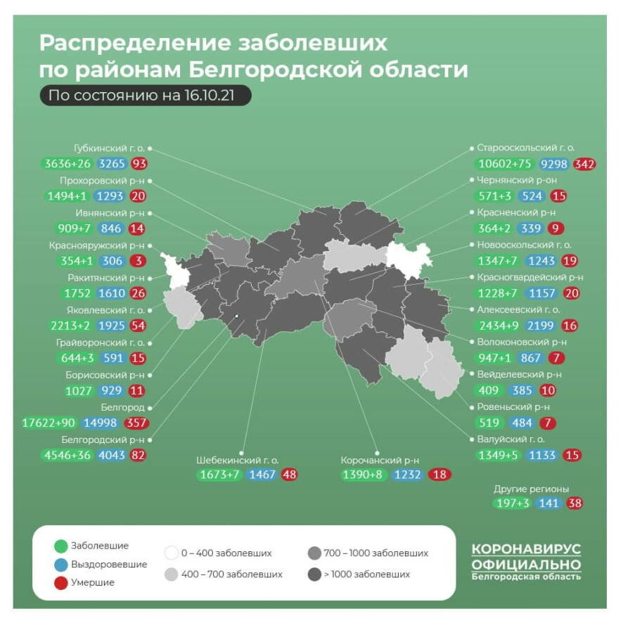 В Белгородской области подтверждено 293 новых случая COVID-19