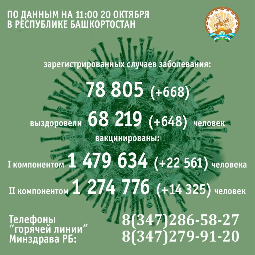 668 человек заболели коронавирусом в Башкортостане за минувшие сутки