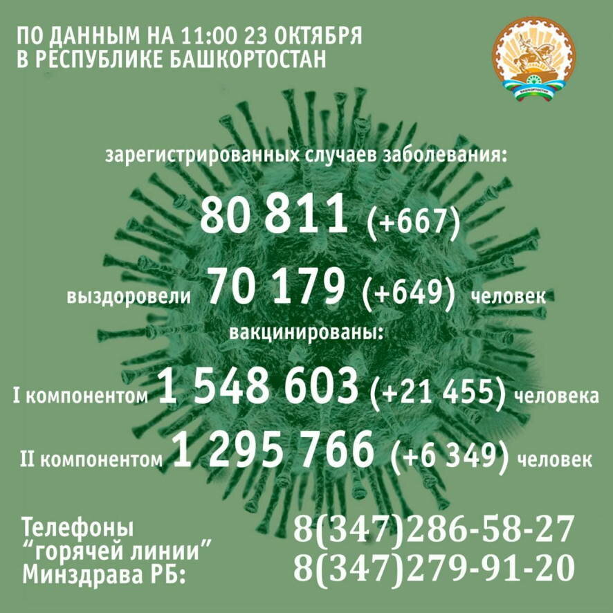 667 человек заболели коронавирусом в Башкортостане за минувшие сутки