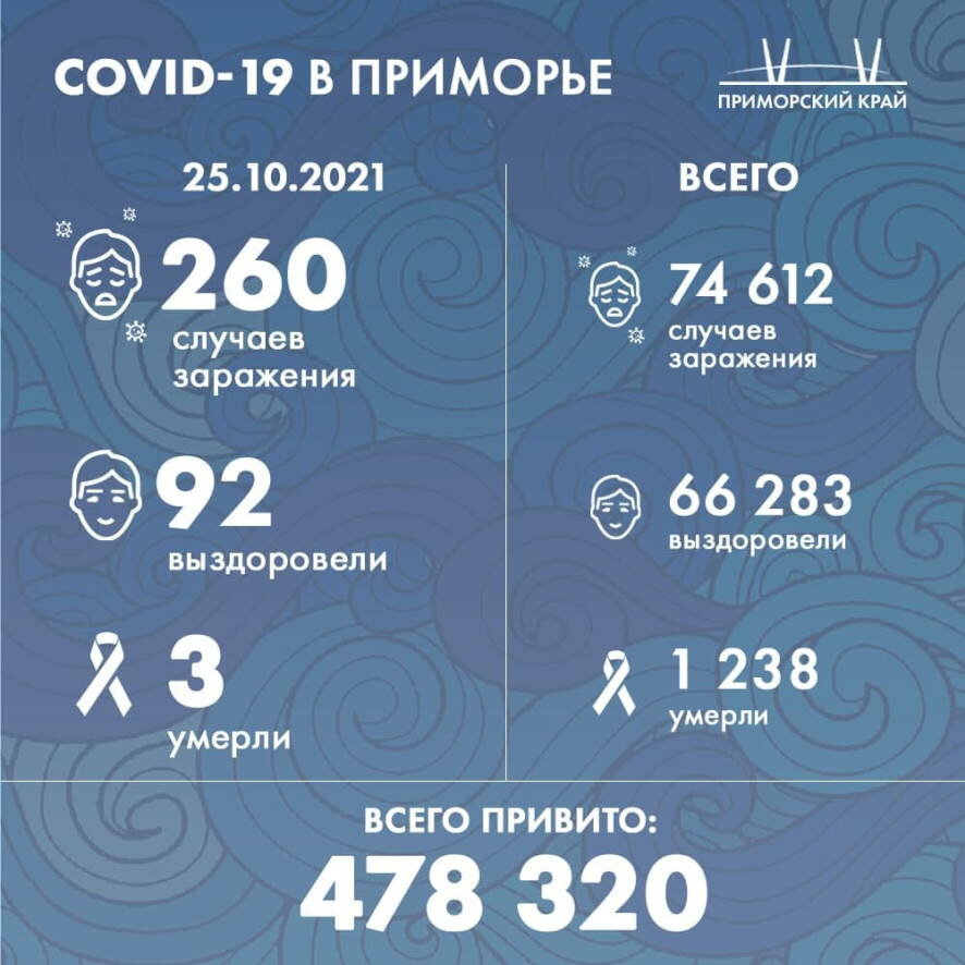 В Приморском крае еще 260 новых случаев коронавируса
