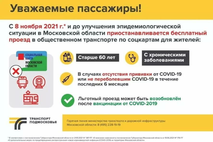 С 8 ноября в Подмосковье приостанавливается действие социальных транспортных карт для жителей старше 60 лет