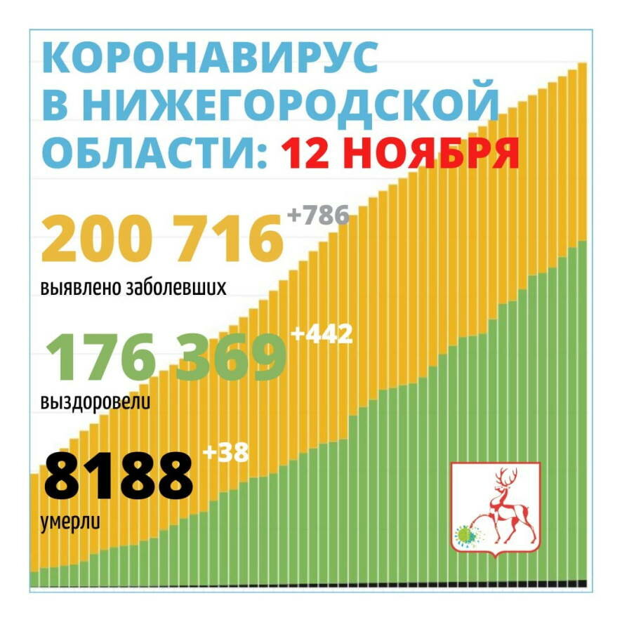 В Нижегородской области на 12 ноября выявлено 786 новых случаев заражения коронавирусной инфекцией