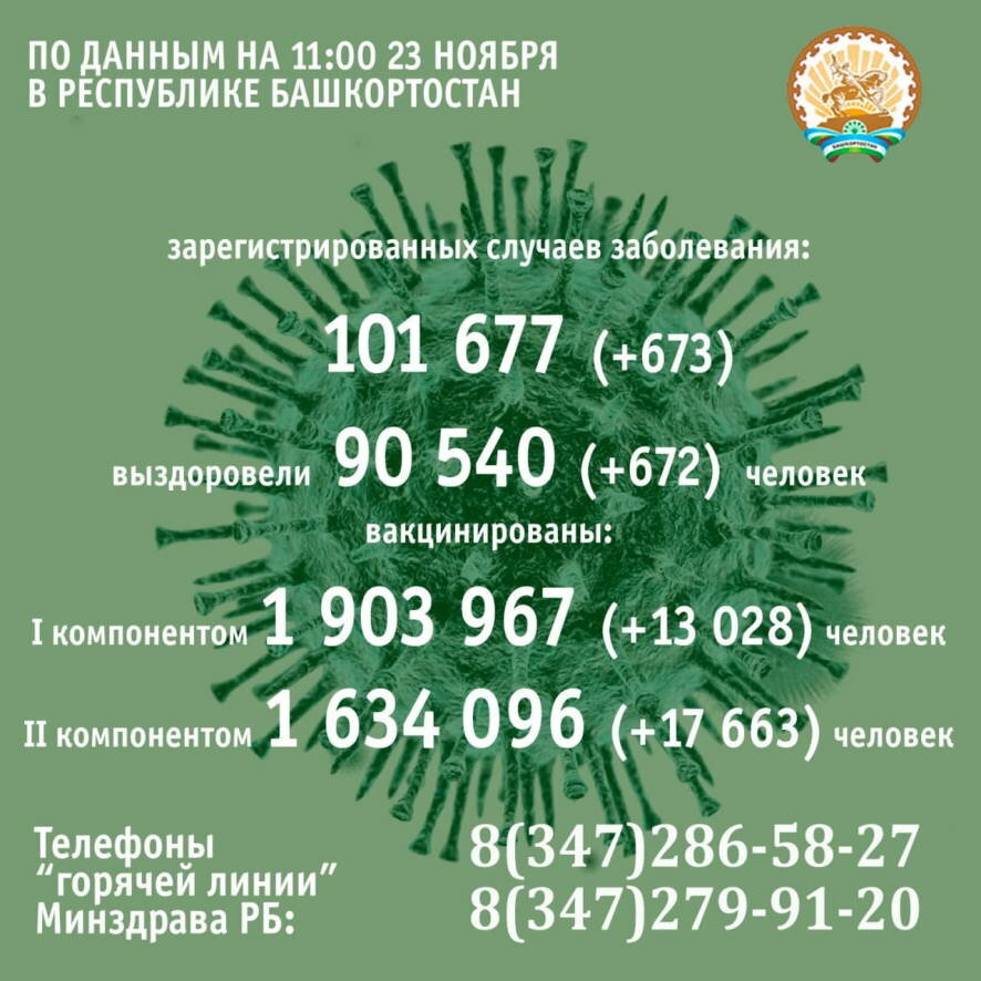 673 человека заболели коронавирусом в Башкортостане за минувшие сутки