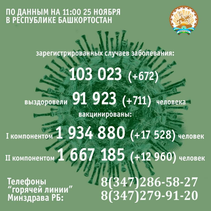 За минувшие сутки в Башкортостане COVID-19 подтвердили у 672 человек