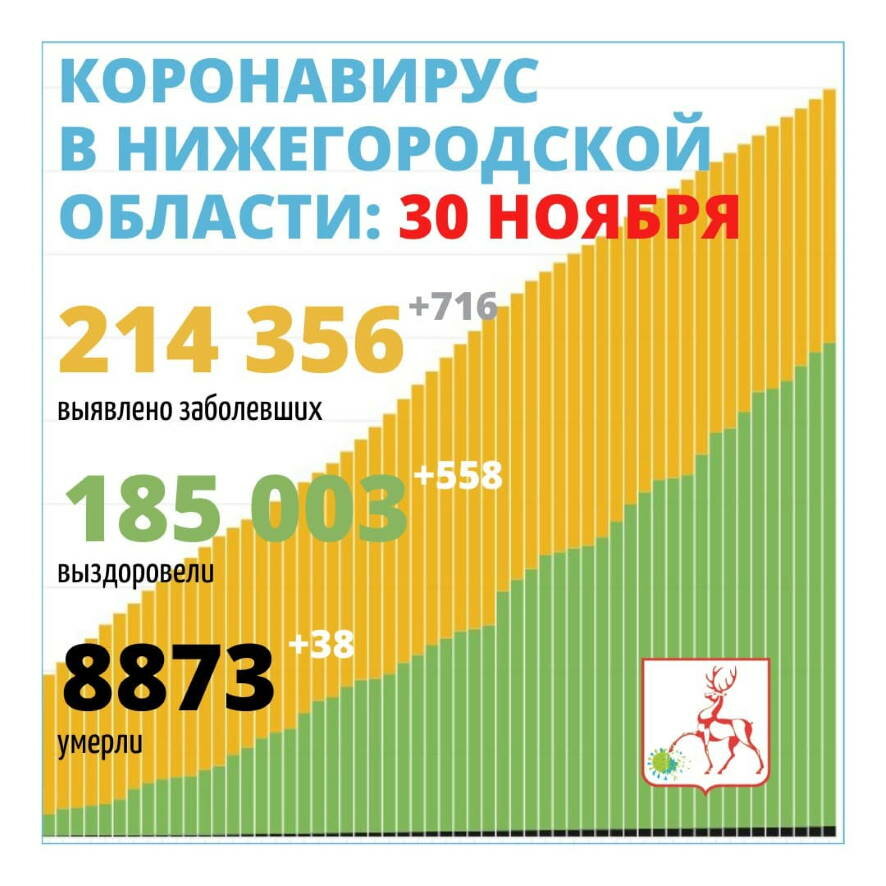 В Нижегородской области на 30 ноября выявлено 716 новых случаев коронавируса
