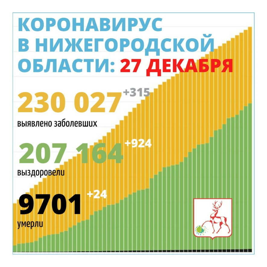 В Нижегородской области выявлено 315 новых случаев заражения коронавирусом