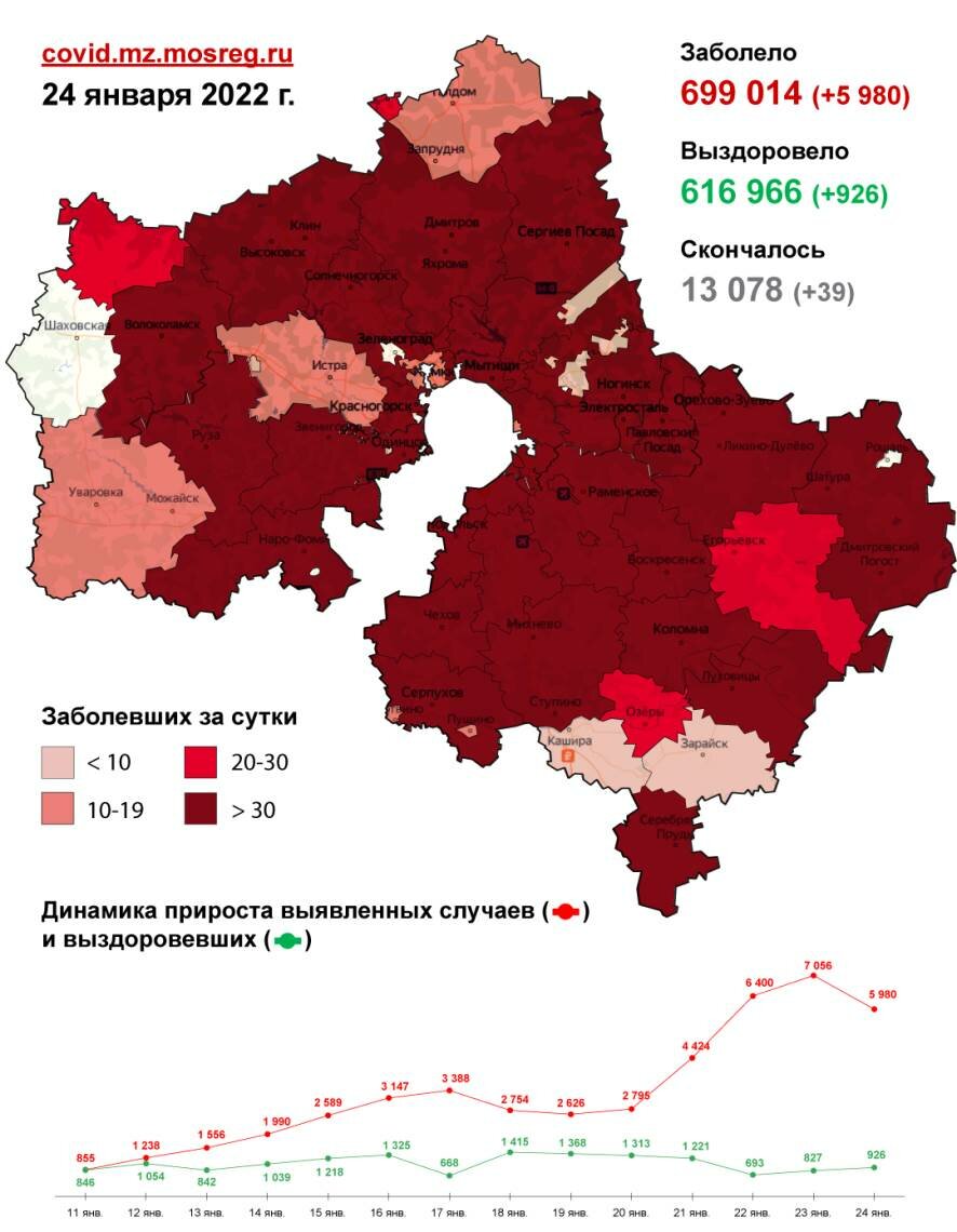 Коронавирус в Подмосковье на 24 января: карта распространения по городским  округам