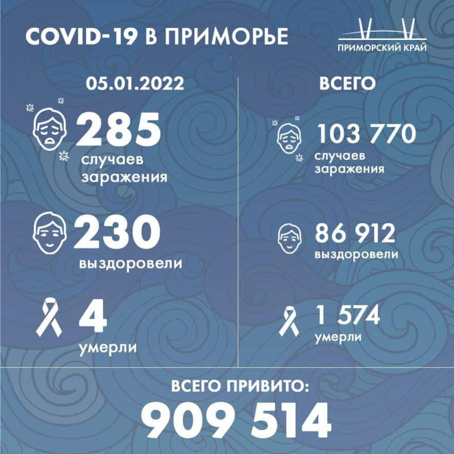 В Приморском крае на 5 января — 285 новых случаев коронавируса