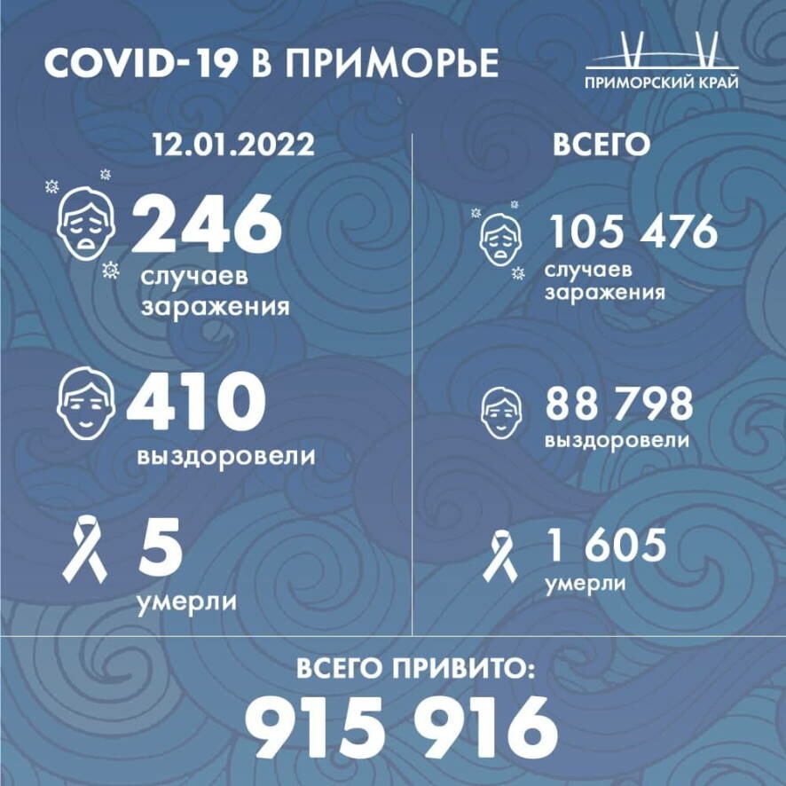 В Приморском крае на 12 января выявлено 246 новых случаев коронавируса