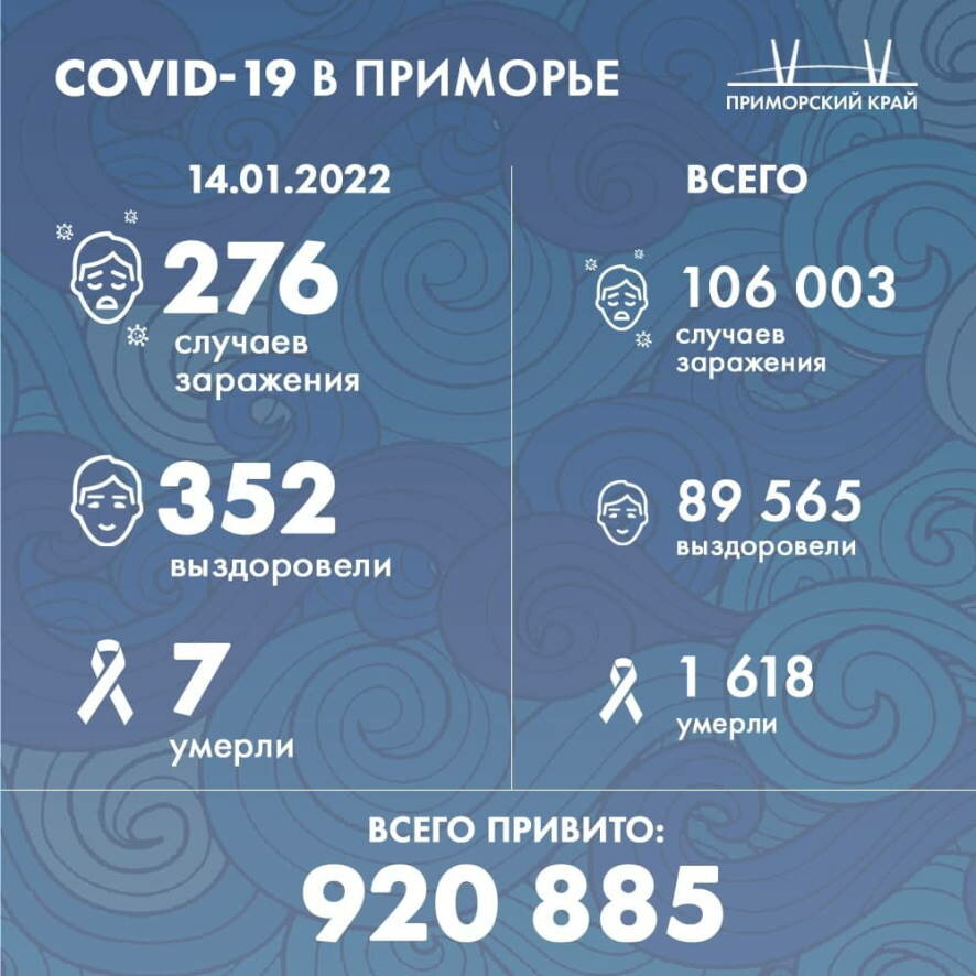 В Приморском крае за минувшие сутки выявлено 276 новых случаев COVID-19