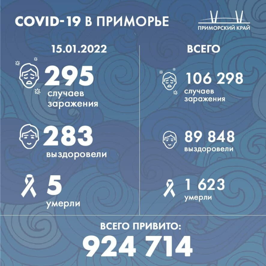 295 новых случаев COVID-19 подтверждено в Приморье на 15 января