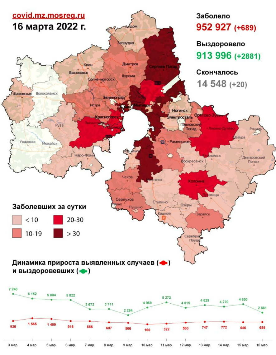 Коронавирус в Московской области на 16 марта: карта распространения по  городским округам