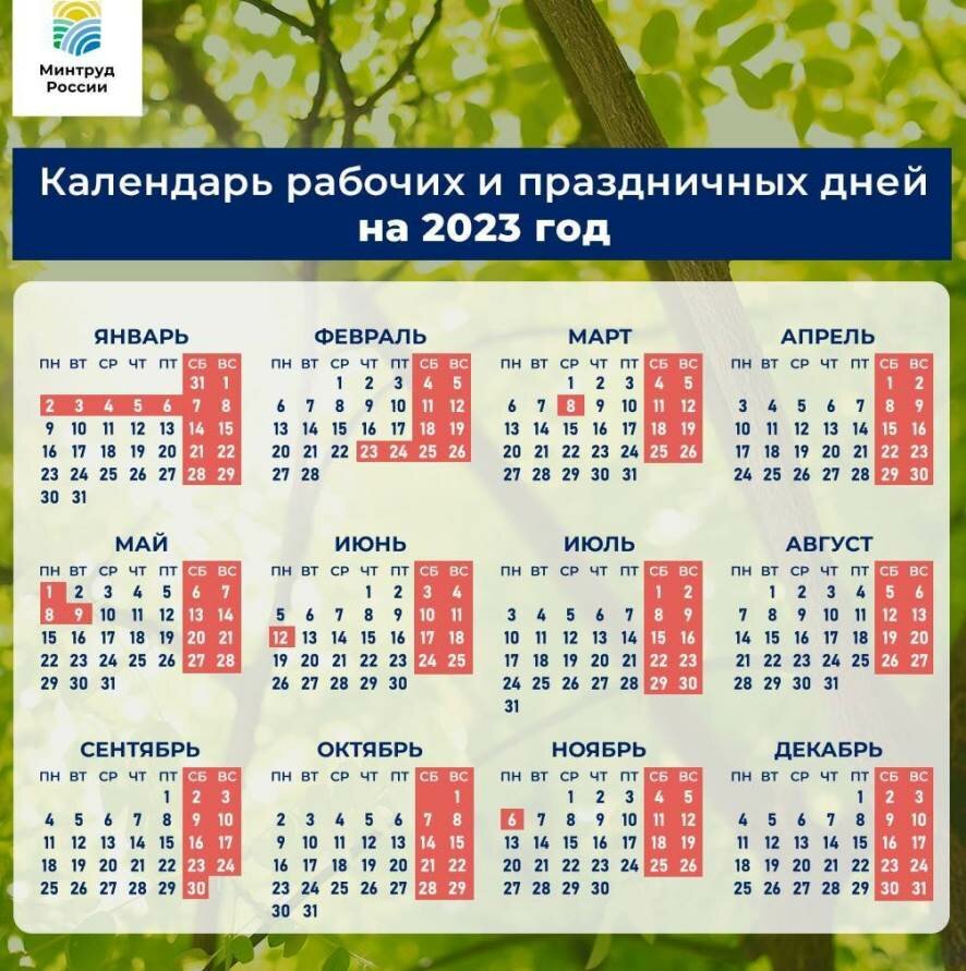 Опубликован полный календарь выходных на 2023 год: на НГ россияне будут отдыхать меньше