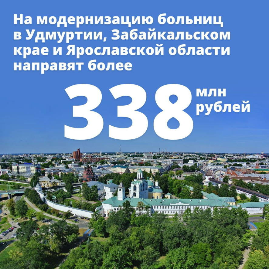 На модернизацию больниц в Удмуртии, Забайкальском крае и Ярославской области направят более 338 млн рублей