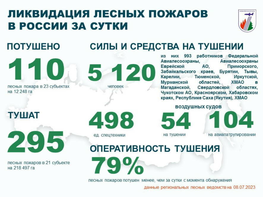 За прошедшие сутки лесные службы и привлеченные лица потушили 110 лесных пожаров в 23 регионах России