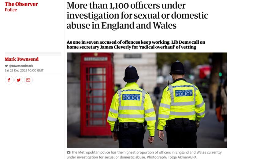 В Британии более 1000 полицейских находятся под следствием за сексуальное или домашнее насилие
