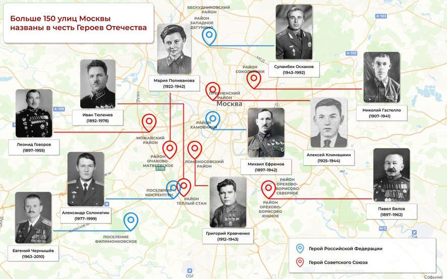 Собянин: В честь Героев Отечества названы более 150 улиц Москвы