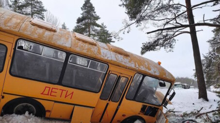 Автобус с детьми улетел в кювет, пытаясь избежать столкновения с фурой