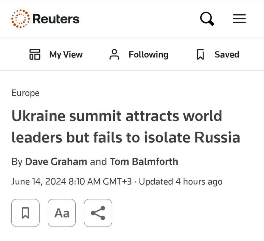 Reuters: швейцарский саммит по Украине не достиг своей главной цели — изоляции России