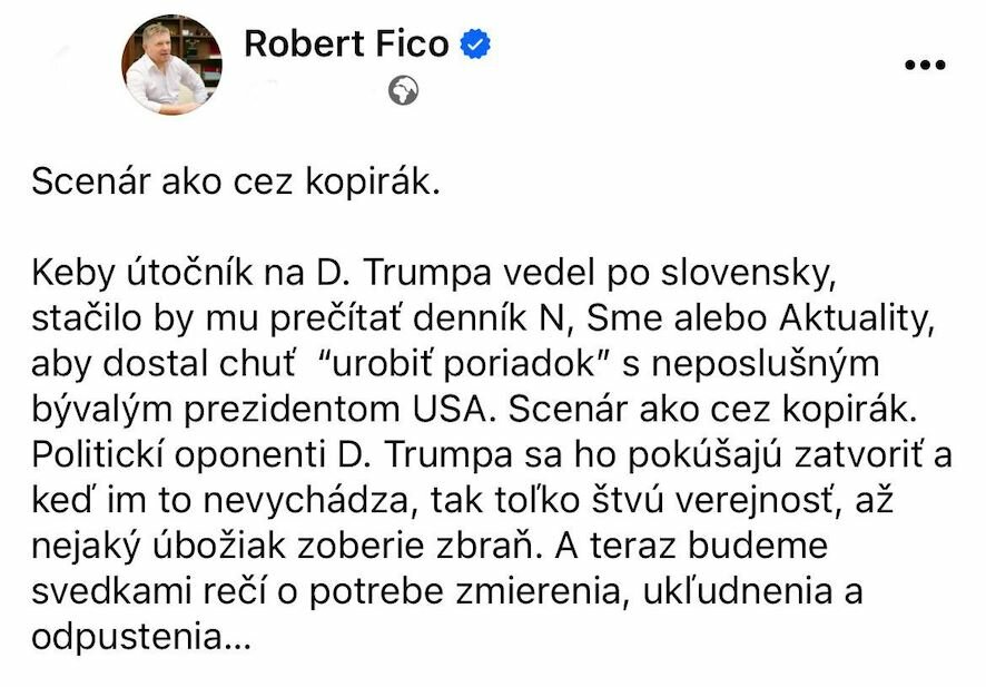 Премьер Словакии Фицо — сравнил покушение на себя и на Трампа