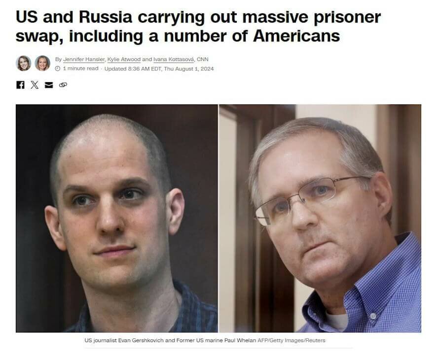 CNN сообщает, что обмен заключенными произошел в Анкаре, в Россию могут вернуться восемь человек