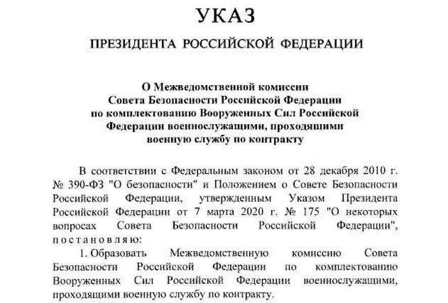 В Совбезе появится комиссия по комплектованию ВС РФ военнослужащими по контракту