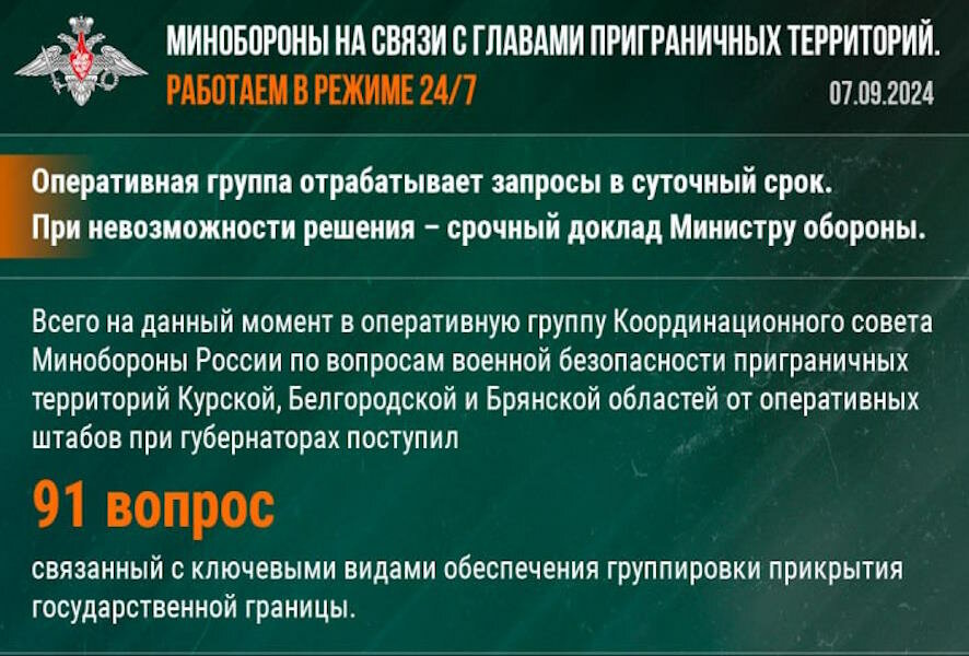 Минобороны рассказало о взаимодействии с главами приграничных территорий