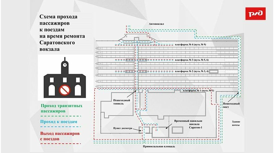 Маршруты выхода к пассажирским платформам на железнодорожном вокзале Саратова изменятся в начале октября 