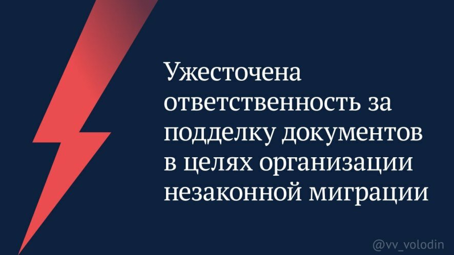 Володин: Ужесточена ответственность за подделку документов в целях организации незаконной миграции