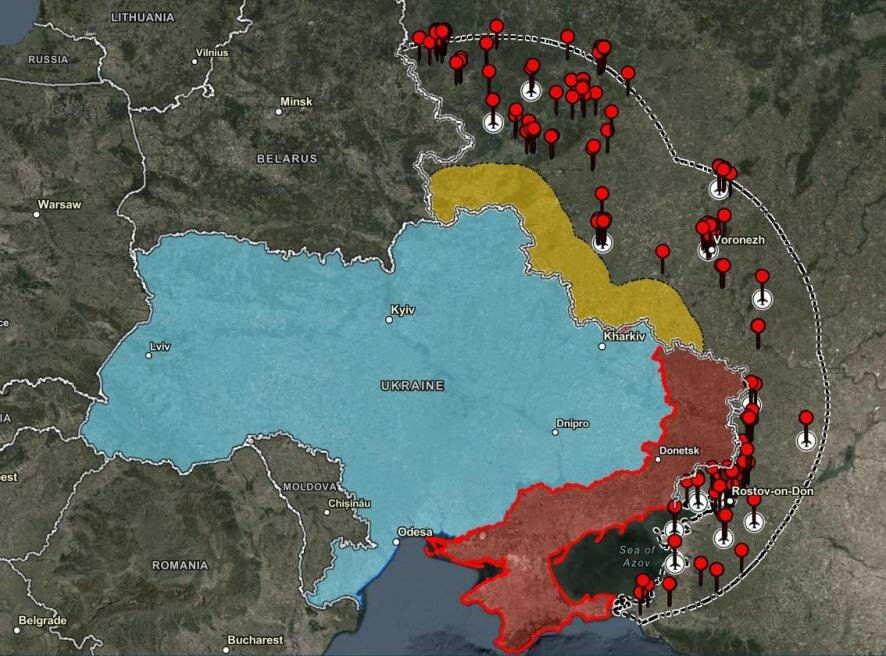 Институт изучения войны (ISW) публикует карту потенциальных целей на территории России для ракет ATACMS с дальностью в 300 км