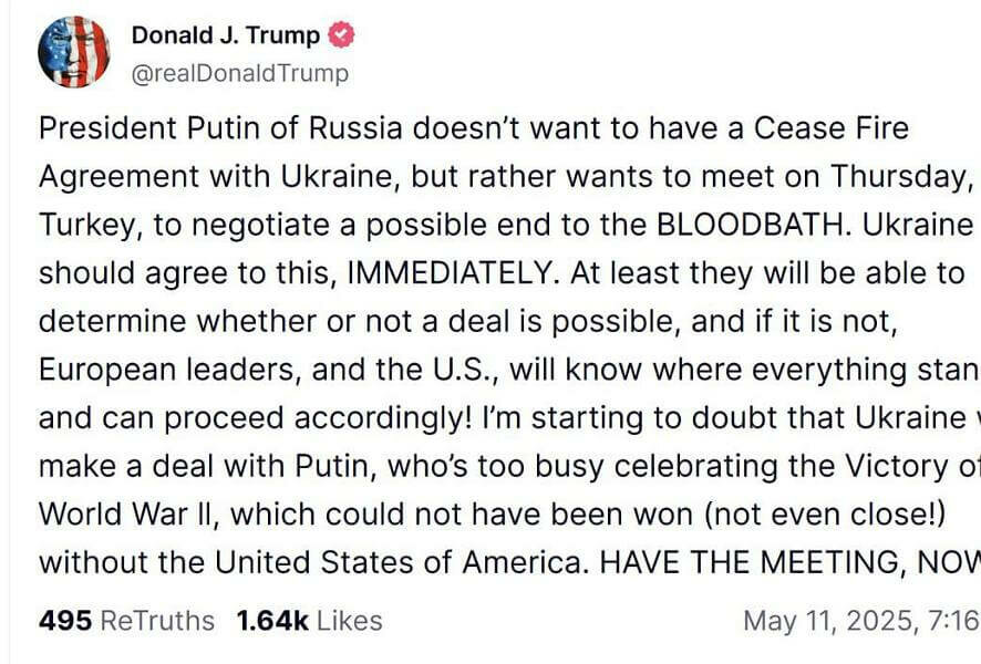 Дональд Трамп призвал Украину согласиться на переговоры с Путиным