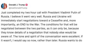 Россия и Украина немедленно начнут переговоры о прекращении огня — Трамп