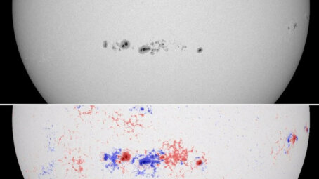Самый большой в 2025 году комплекс солнечных пятен проходит через линию Солнце-Земля