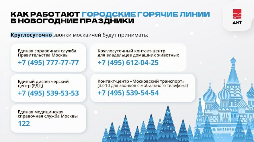 Горячие линии городских служб Москвы будут работать круглосуточно в новогодние праздники